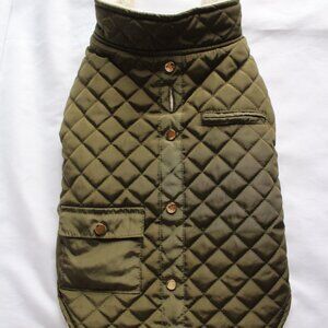 Nautica Size Medium Green Quilted Pet Coat Jacket Fleece Lined Water Repellent
